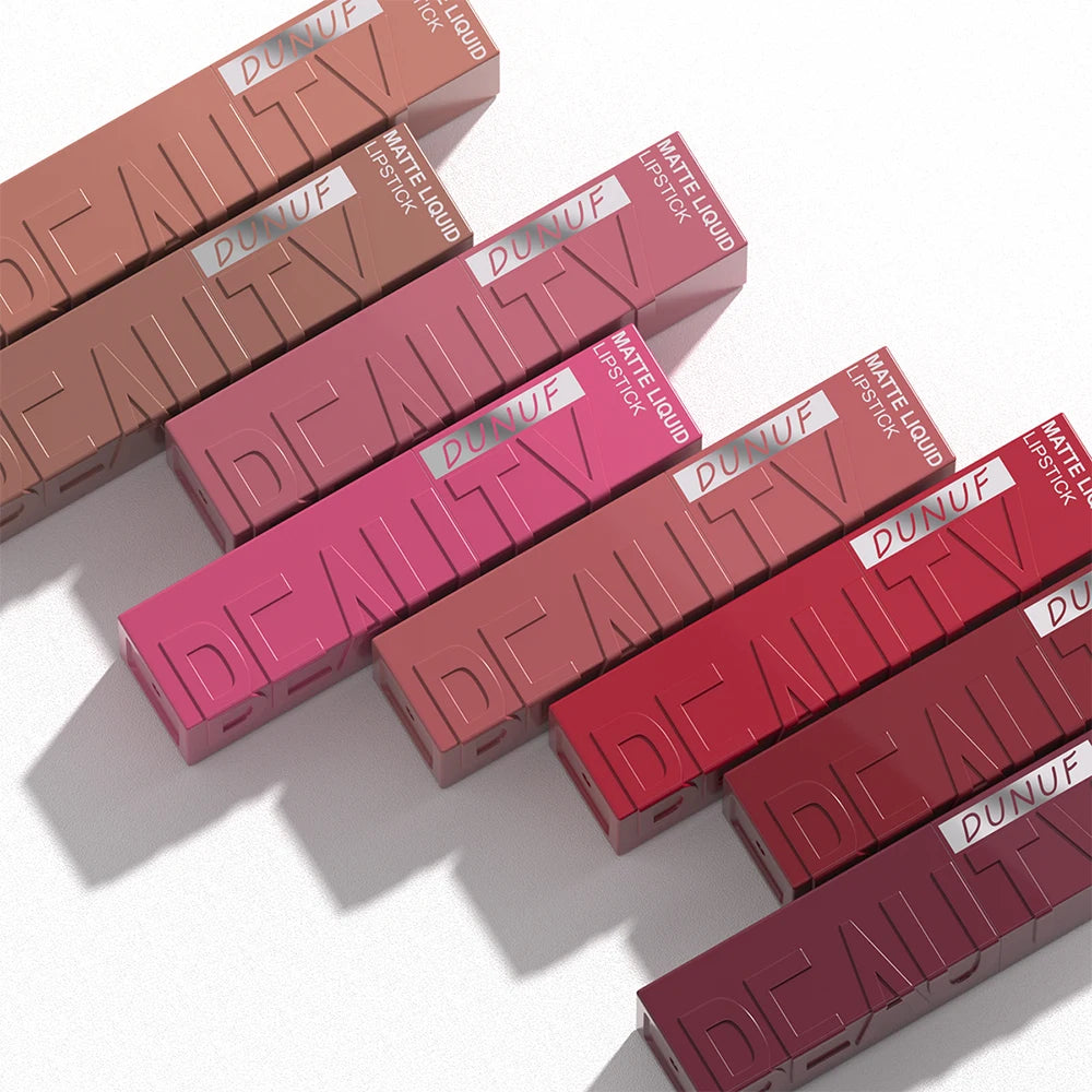 DUNUF 8-Color Matte Velvet Smooth Easy-to-Apply Square Tube Lip Gloss Waterproof Three-Dimensional Plumping Lipstick