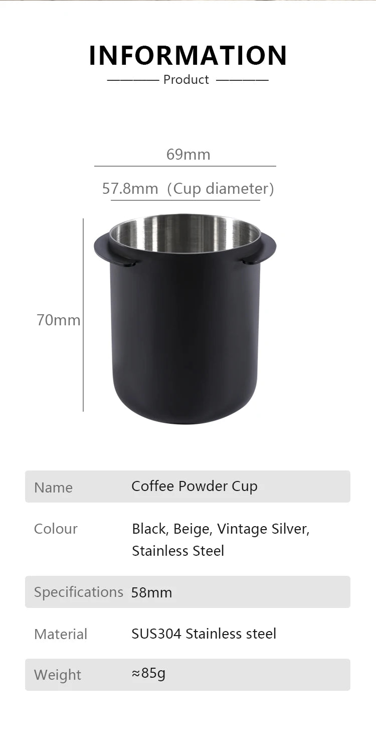 58mm Dosing Cup Sniffing Mug 304 Stainless Steel Coffee Dosing Cup Compatible with 58mm Espresso Portafilters Coffee Accessories