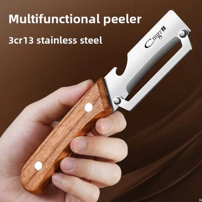 Stainless steel peeler with wooden handle for peeling and slicing fruits and vegetables | Durable and smooth operation
