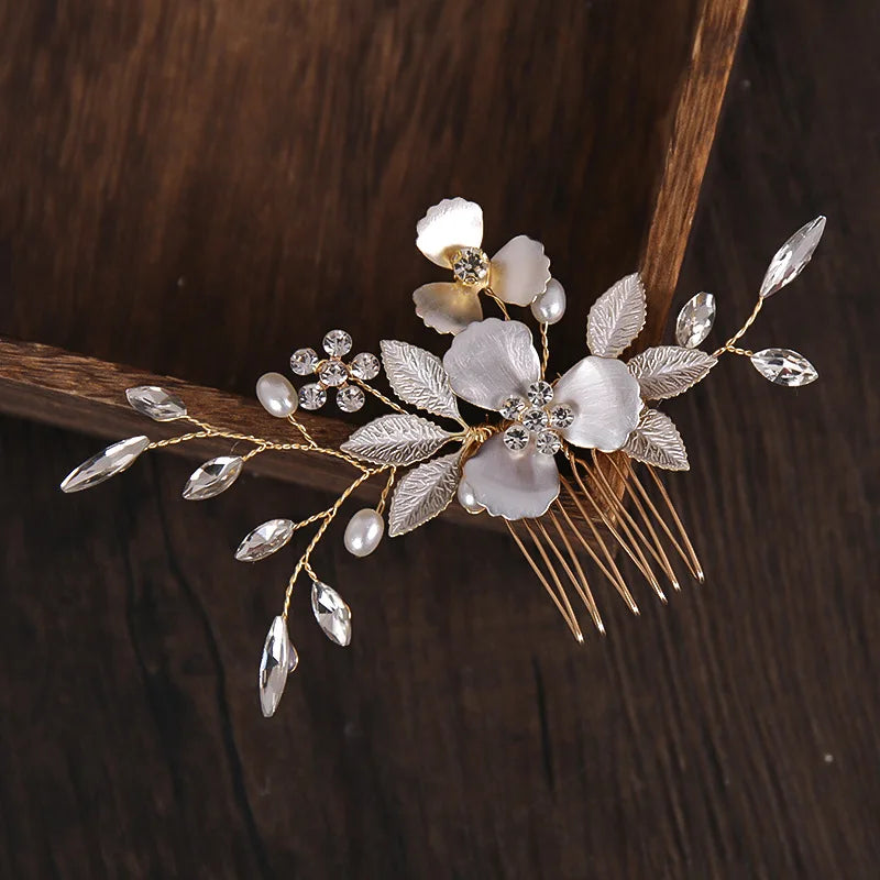 Bridal Hair Comb Pearl Tiaras for Women Wedding Hair Accessories Fashion Flower Hairpin Girl Lady Hairband Marriage Hair Jewelry