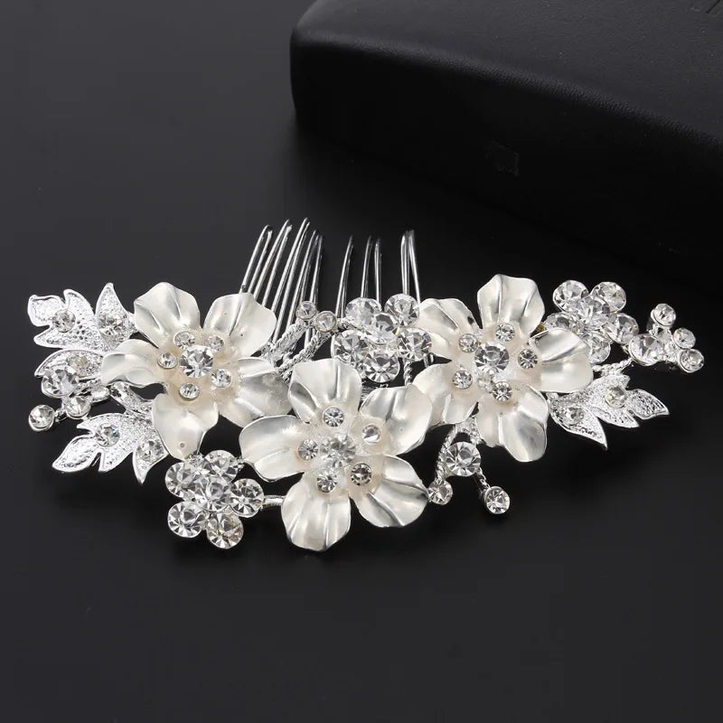 Bridal Hair Comb Pearl Tiaras for Women Wedding Hair Accessories Fashion Flower Hairpin Girl Lady Hairband Marriage Hair Jewelry