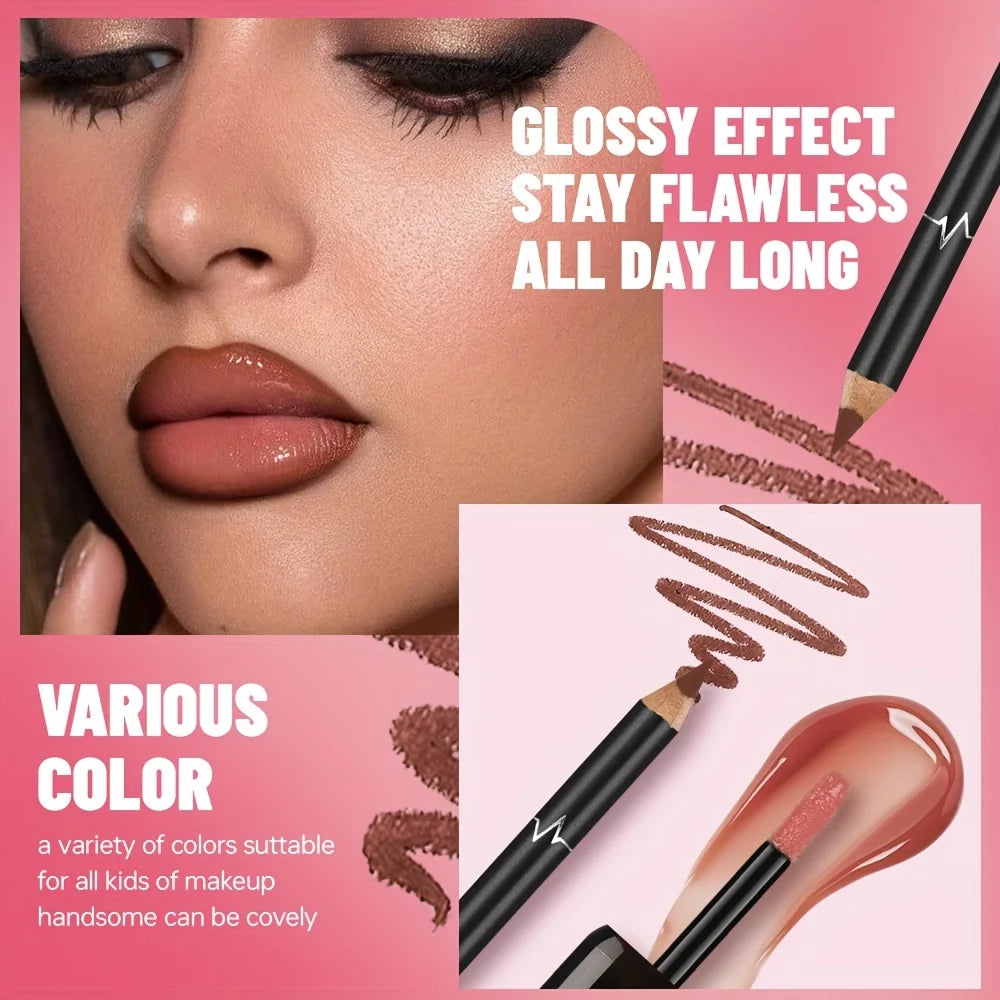 Gradient Lips Set, Lip Liner + Glass Lip Gloss, Mirror Shine Finish, Smooth Blend, Nude Shades, Long-Lasting