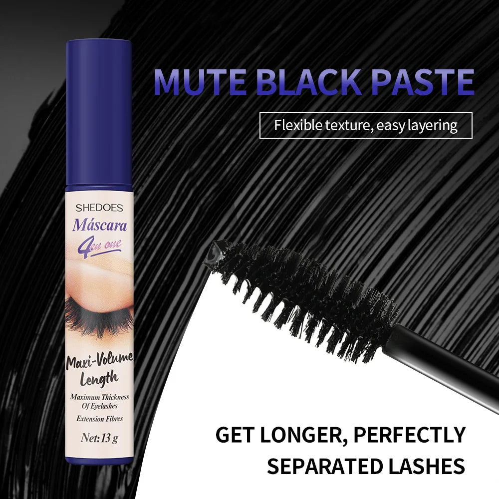 4D mascara is long-lasting, slender, curled and dense, waterproof, sweat-proof and non-smudging.