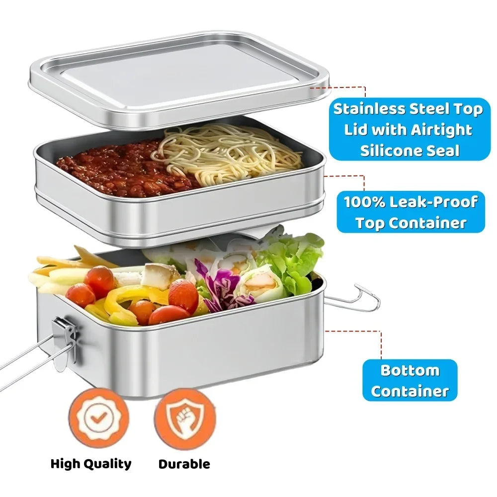 304 Stainless Steel Lunch Box Airtight Leakproof Bento Box 1/2 Layer Meal Prep Food Storage Containers with Locking for Adults