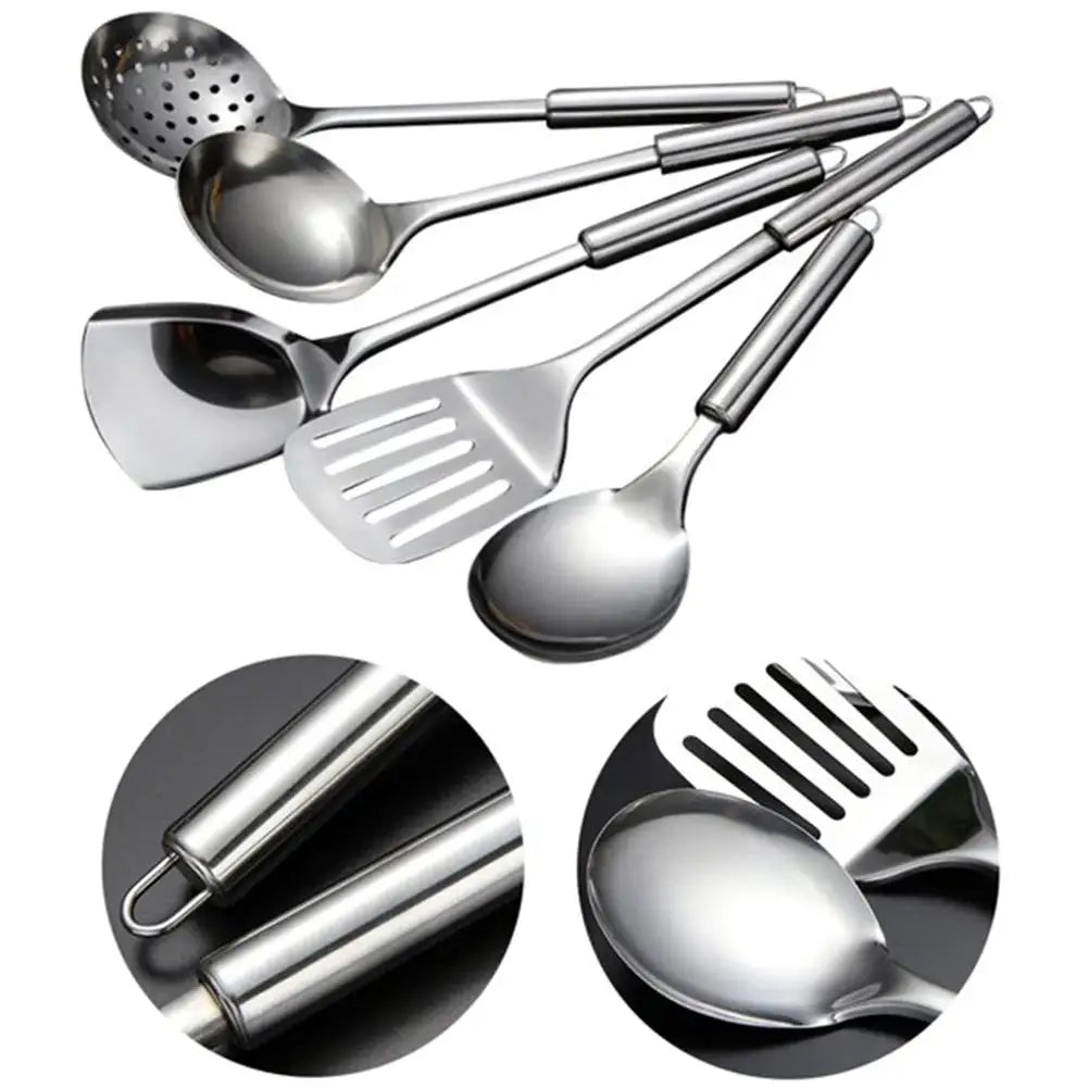 5PCS/SET 304 Stainless Steel Practical Spatula Kitchen Utensil Set Cooking Tool Slotted Turner Rice Spoon Ladle Cooking Tools