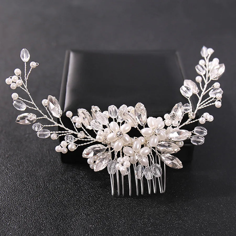 Bridal Hair Comb Pearl Tiaras for Women Wedding Hair Accessories Fashion Flower Hairpin Girl Lady Hairband Marriage Hair Jewelry