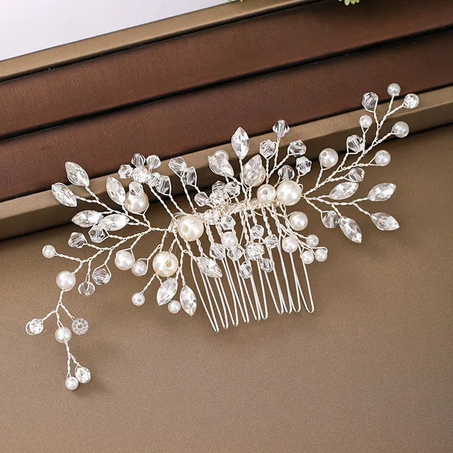 Bridal Hair Comb Pearl Tiaras for Women Wedding Hair Accessories Fashion Flower Hairpin Girl Lady Hairband Marriage Hair Jewelry