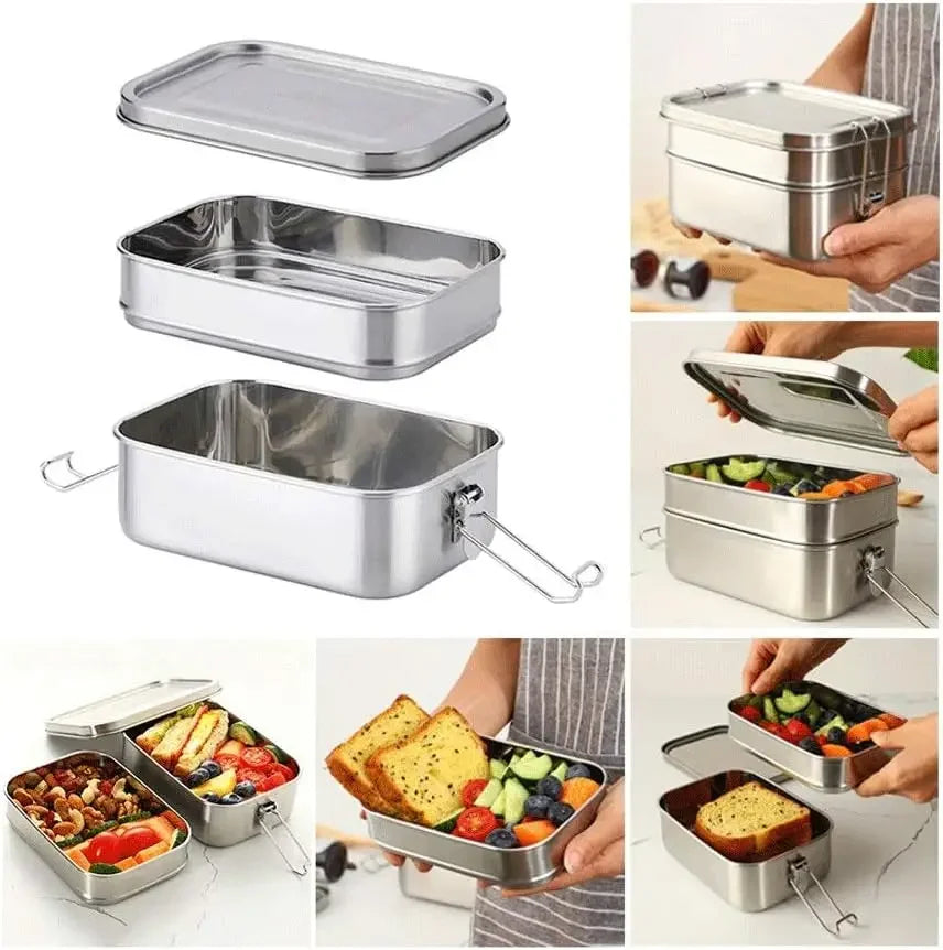 304 Stainless Steel Lunch Box Airtight Leakproof Bento Box 1/2 Layer Meal Prep Food Storage Containers with Locking for Adults