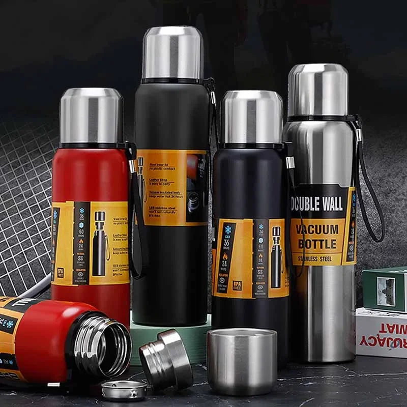 500/1000/1500ml Thermos Cup Stainless Steel Large Capacity Sports Water Bottle Vacuum Flask Portable Insulated Tumbler with Rope