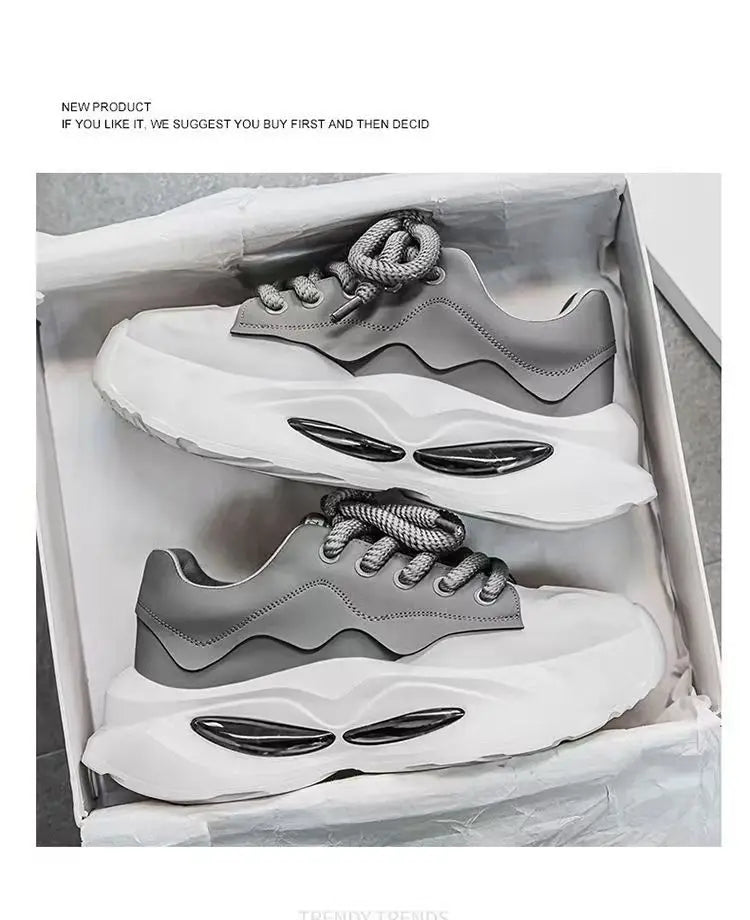Chunky Sneakers Men Designer Soft Sole Sport Shoes Fashion Casual Microfiber Leather Upper Height Increased Platform White Shoes
