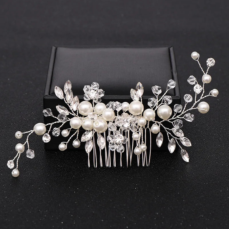 Bridal Hair Comb Pearl Tiaras for Women Wedding Hair Accessories Fashion Flower Hairpin Girl Lady Hairband Marriage Hair Jewelry