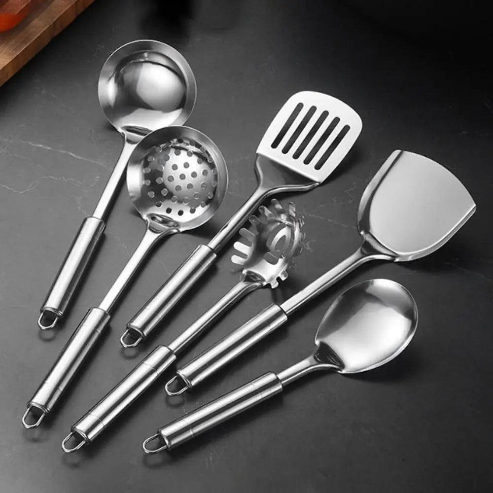9Pcs Cookware Stainless Steel Kitchen Cooking Utensils Set Rust-proof Durable Cooking Spatula Set Long Handle Shovel Set Pasta