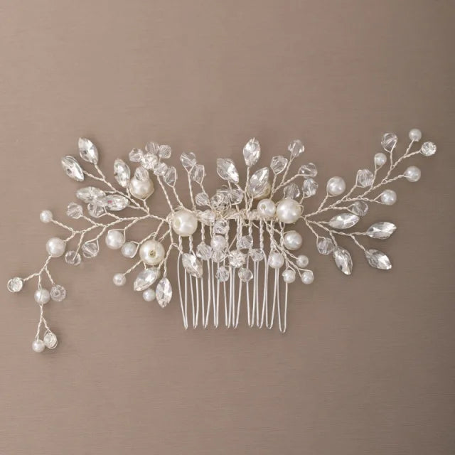 Bridal Hair Comb Pearl Tiaras for Women Wedding Hair Accessories Fashion Flower Hairpin Girl Lady Hairband Marriage Hair Jewelry